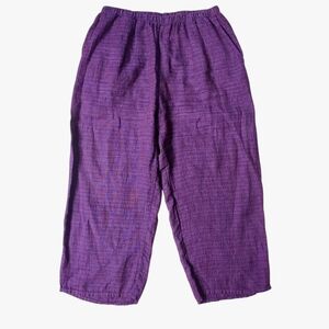 FLAX Floods Wide Leg Crop Pants Large Purple Linen Elastic Waist Women's LARGE